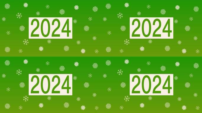 4K 2024，新年动画-绿色和雪花背景|可循环