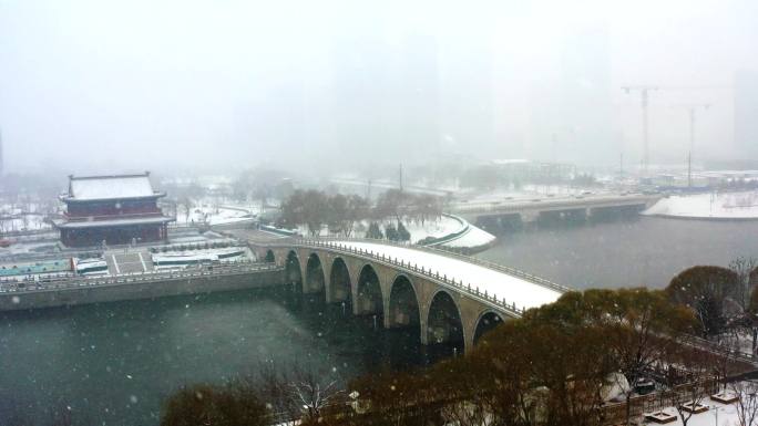 航拍通州雪景 通州雪景 通州雪景桥