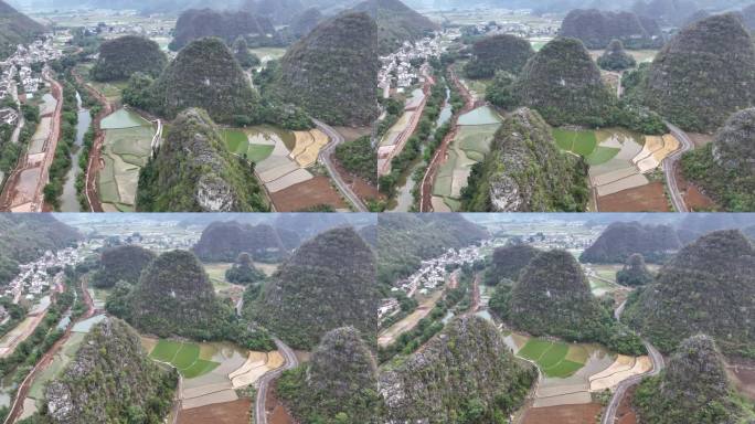 航拍贵州兴义万峰林山水风景河流依山傍水