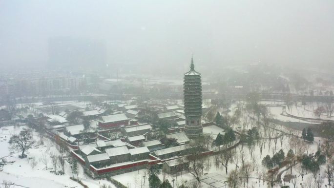 航拍燃灯塔 航拍通州雪景  燃灯塔雪景