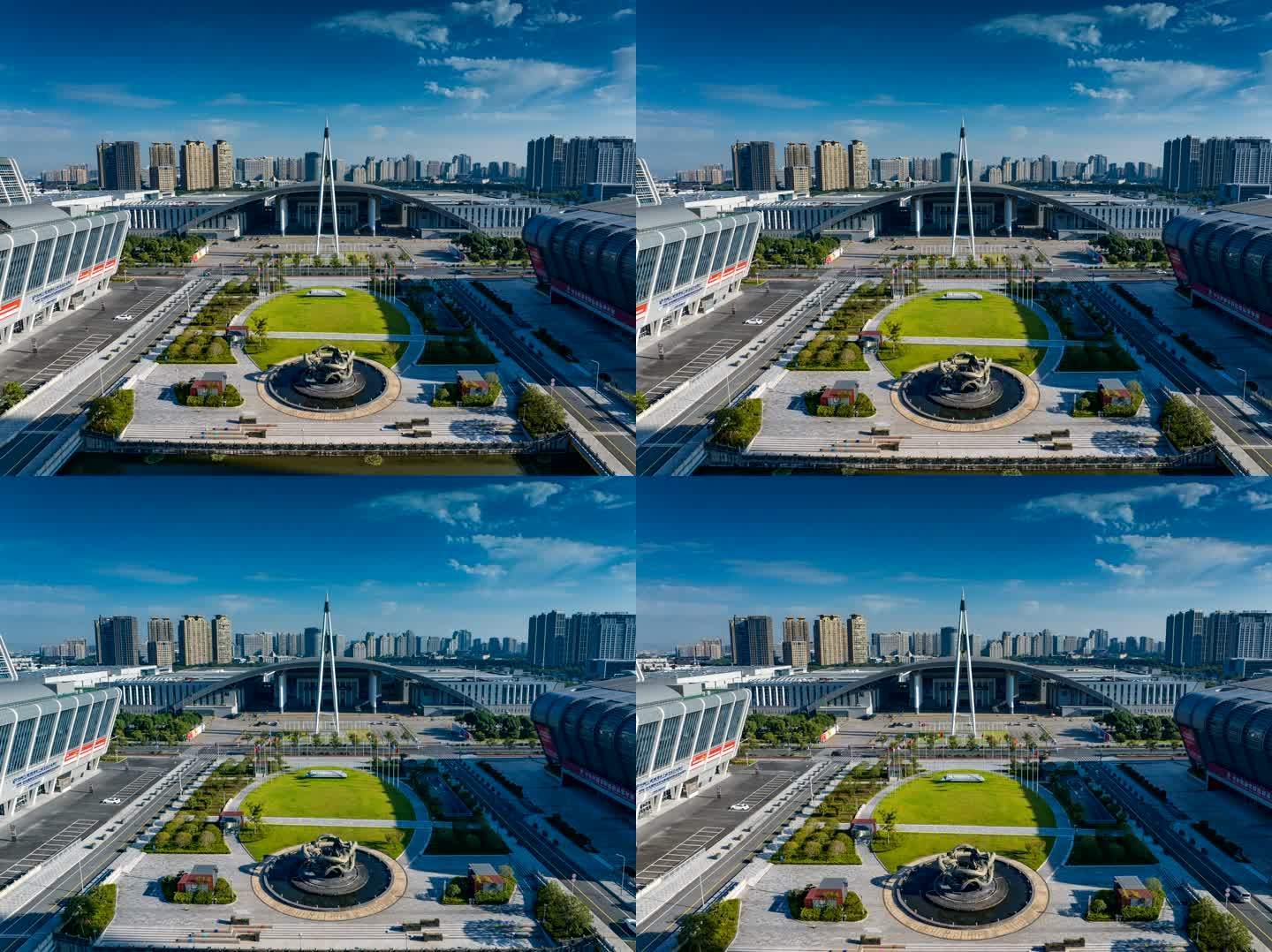 航拍宁波国际会展中心延时摄影