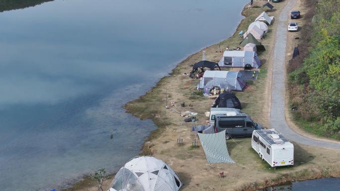户外湖边露营帐篷视频素材