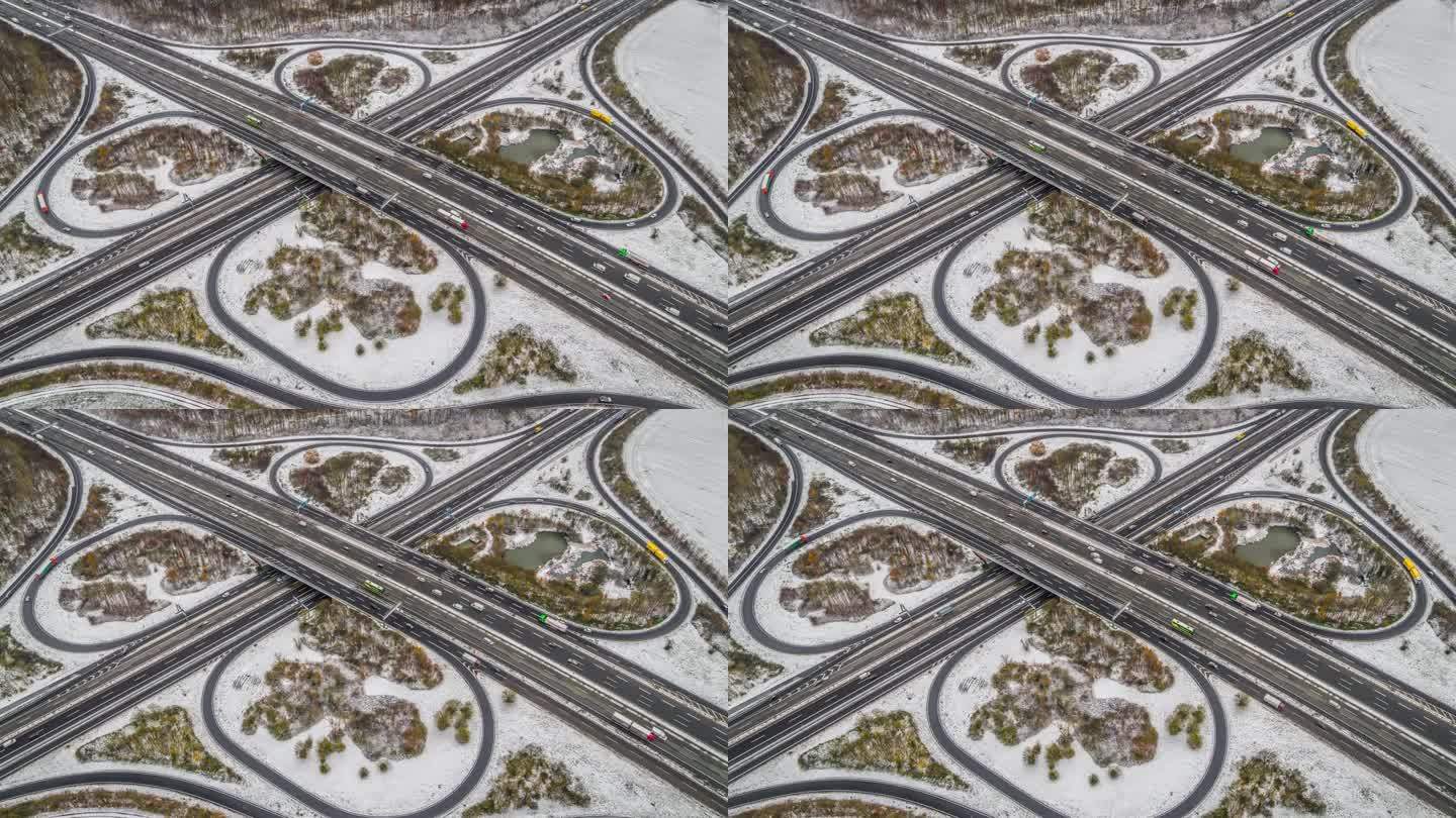 冬季天桥鸟瞰图冬景北方冰雪雪地视频素材