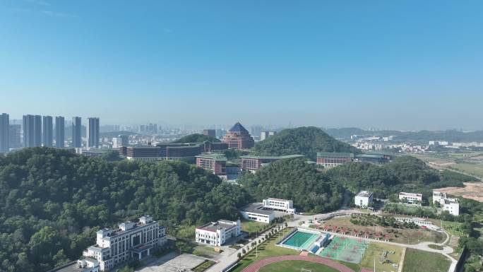 深圳光明区中山大学校区航拍学校建筑风光