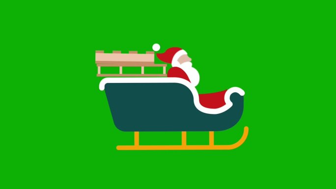 圣诞老人坐在绿色背景上的驯鹿雪橇上。