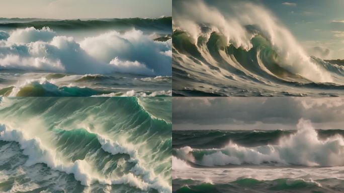 海洋巨浪 海浪翻滚 波涛汹涌的浪花多镜头