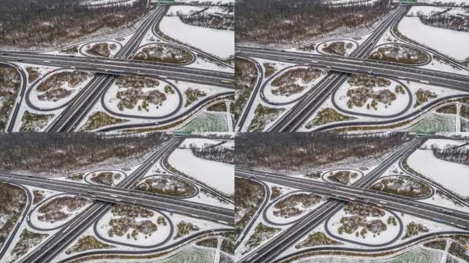 冬季高速公路十字路口鸟瞰图