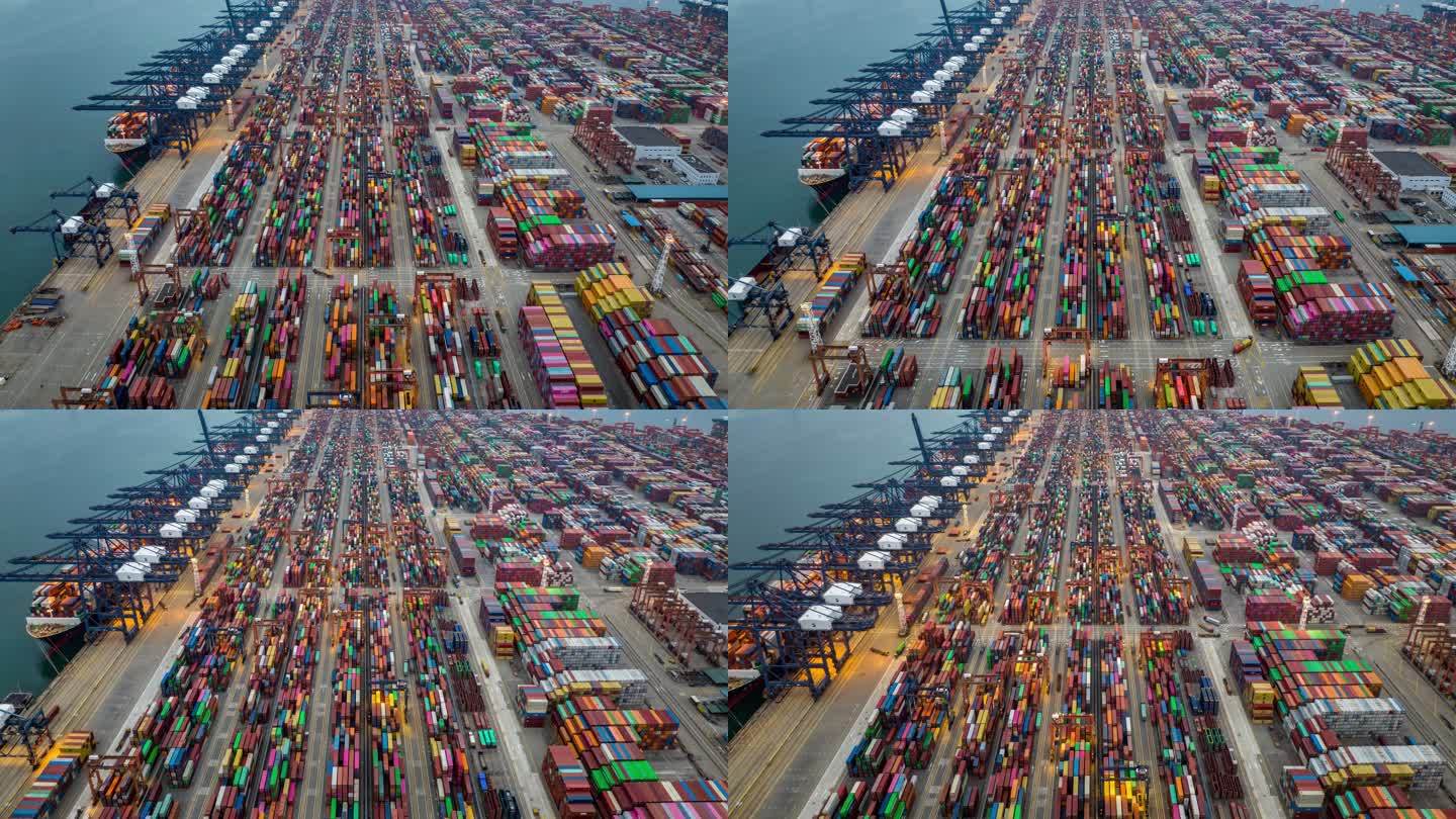 4K正版深圳港口集装箱繁忙运输航拍素材