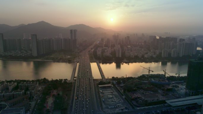 珠海香洲大桥建筑阳光下的航拍