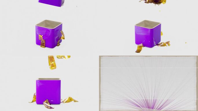 节日礼盒与丝带打开动画。介绍过渡元素。动态3D渲染