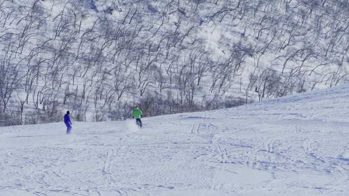 长白山雪道双人滑雪