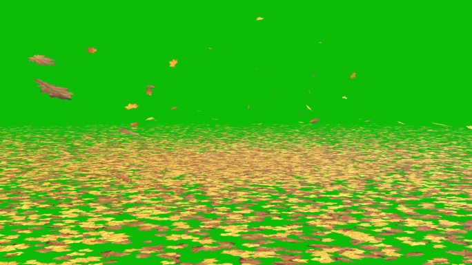 视觉效果，视觉特效，落叶在绿色屏幕上开始被空气吹，3D动画