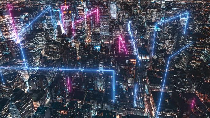 T/L智慧城市和超宇宙概念，曼哈顿之夜