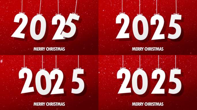 圣诞快乐，2025年新年快乐，红底雪。2025年圣诞快乐