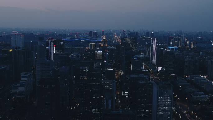 天府新区夜景赛博朋克现代都市灯光楼宇航拍