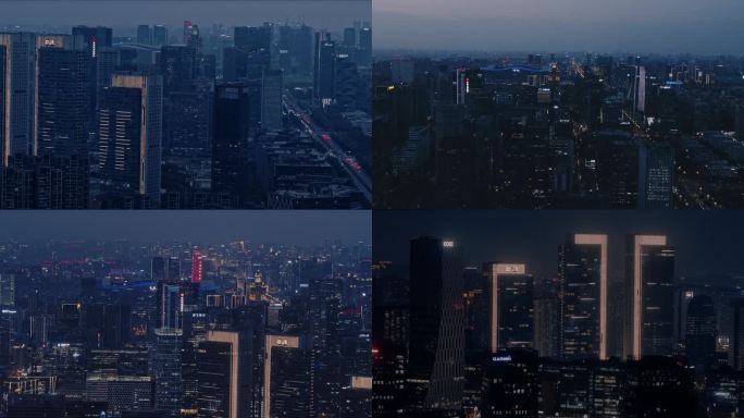 天府新区夜景赛博朋克现代都市灯光楼宇航拍