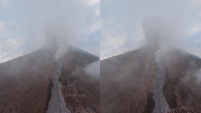 垂直视频。无人机探测活火山山顶天然气流
