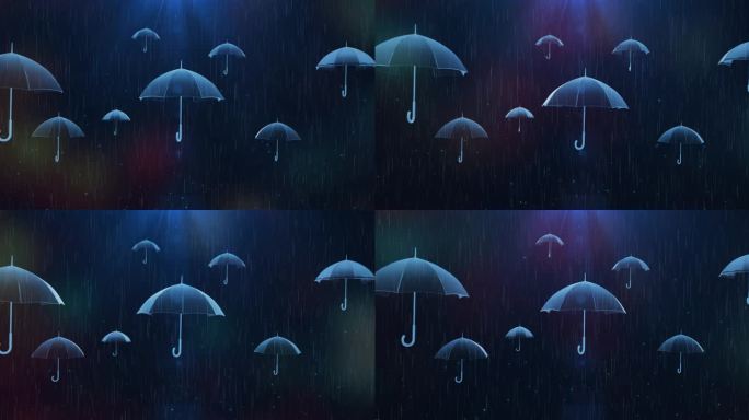 唯美雨夜动态循环旋转雨伞