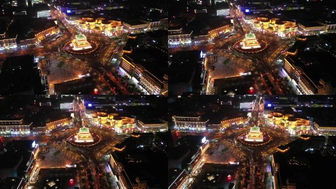 陕西省西安市钟楼夜晚环绕航拍