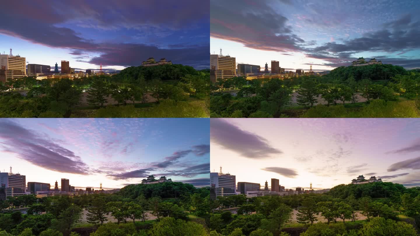 黎明时分的日本和歌山市区景观