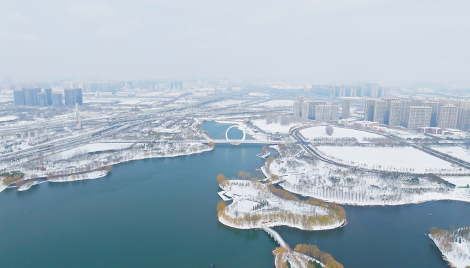 雪景 蝶湖 戒指桥雪景4k航拍