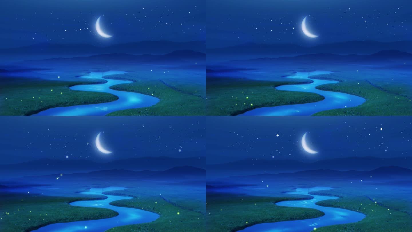小河淌水夜晚月亮舞蹈背景