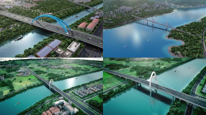 大桥桥梁拱桥城市公路桥三维动画