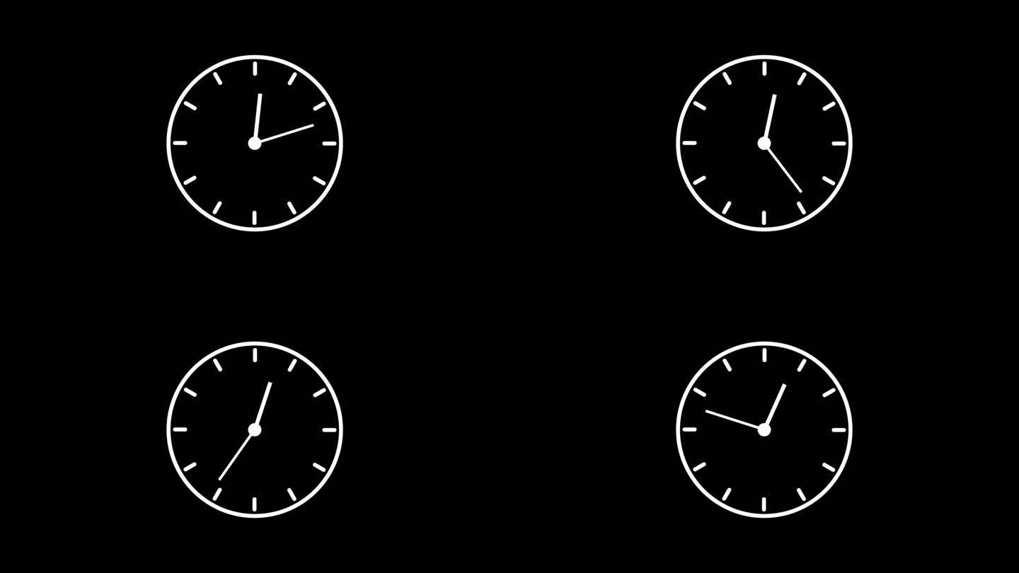 动画挂钟在60秒循环。带移动箭头的时钟。延时循环。黑色背景的Alpha通道用于锁定。黑色分针和时针与