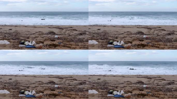 海滩上的垃圾风景社会责任治理生态平衡