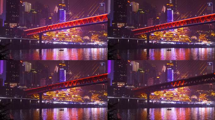 重庆洪崖洞与千厮门大桥夜景