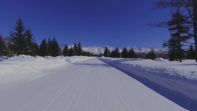 长白山雪道上驾驶雪橇车第一视角