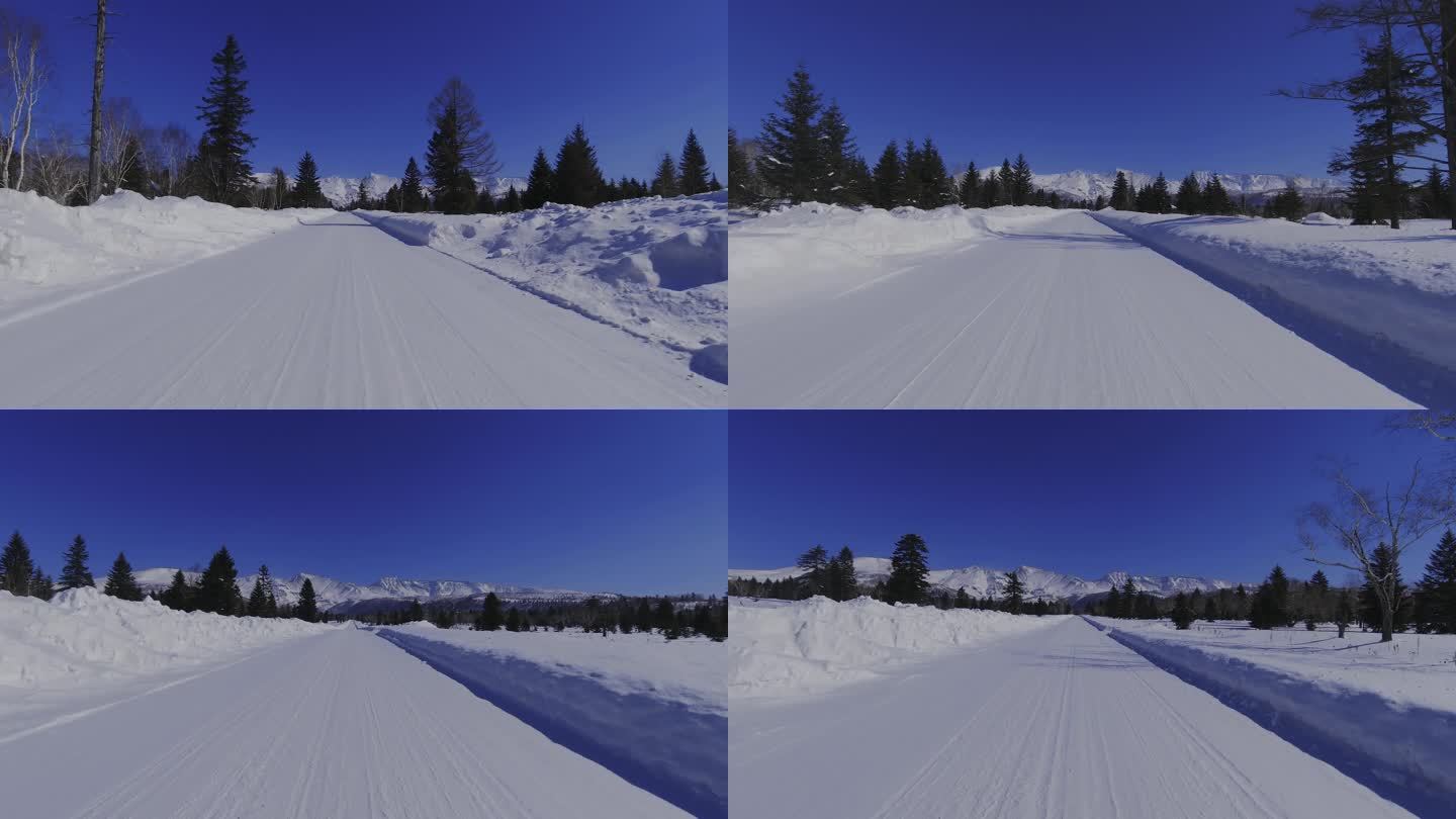 长白山雪道上驾驶雪橇车第一视角