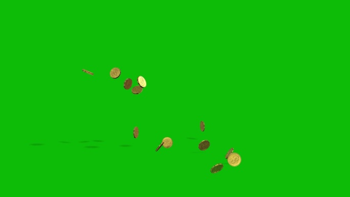 发光的金币掉落和弹跳的绿色屏幕3D动画
