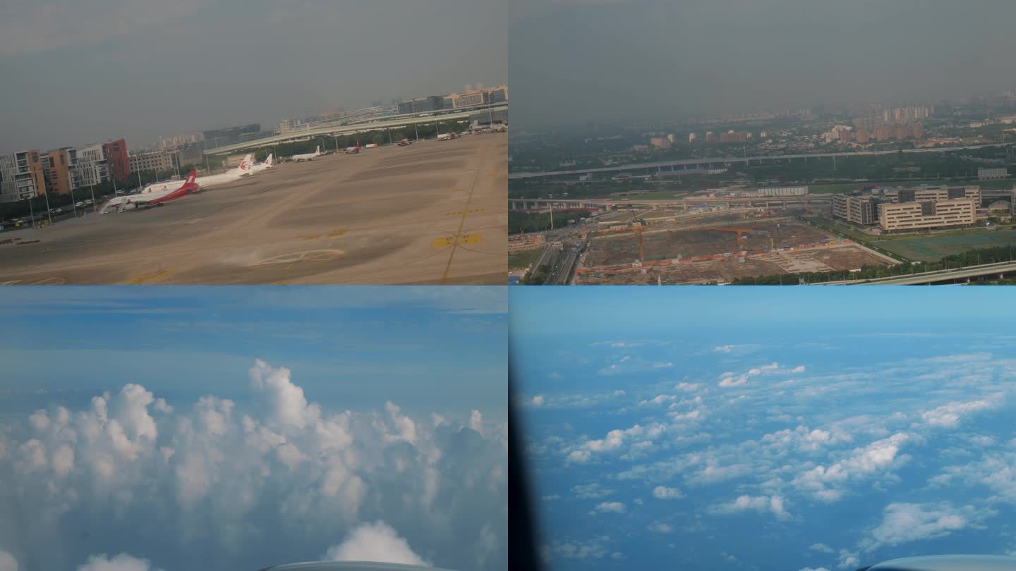 飞机起飞以及飞行中望向窗外视角云顶之上