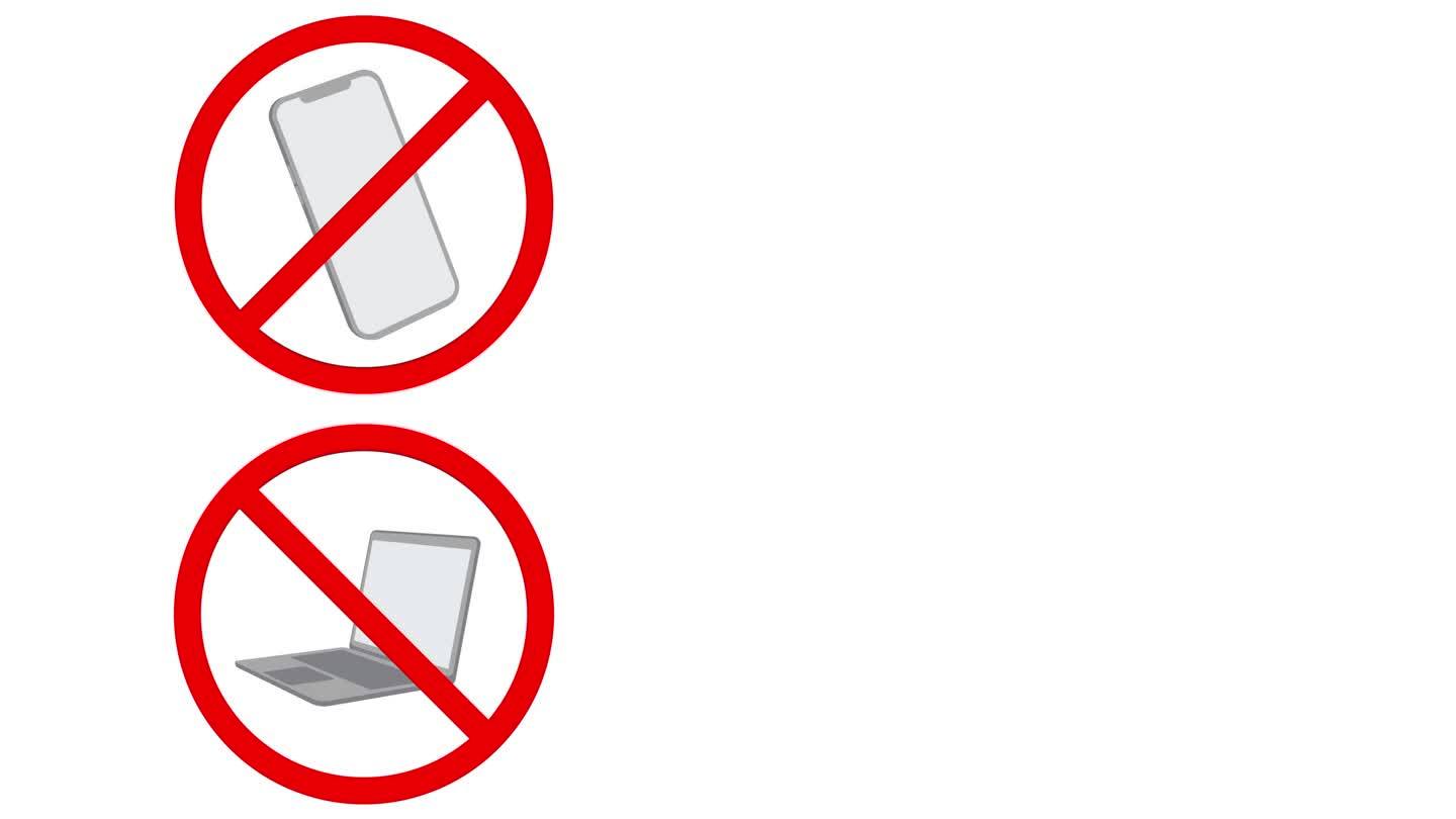 动画的一套禁止图标的手机，笔记本电脑和wi-fi。