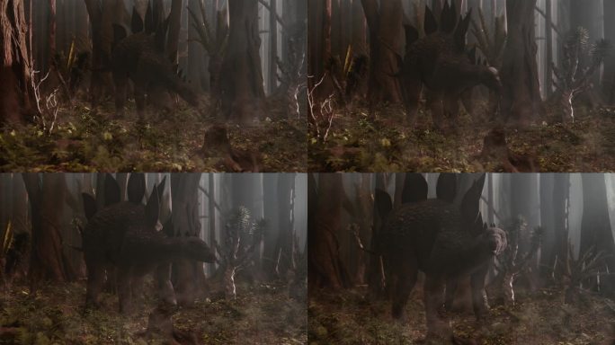 剑龙穿过森林原始森林景色恐龙三维