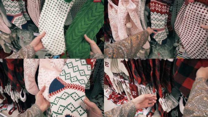 假日购物狂潮:一个女人在百货公司冬季仙境的视角
