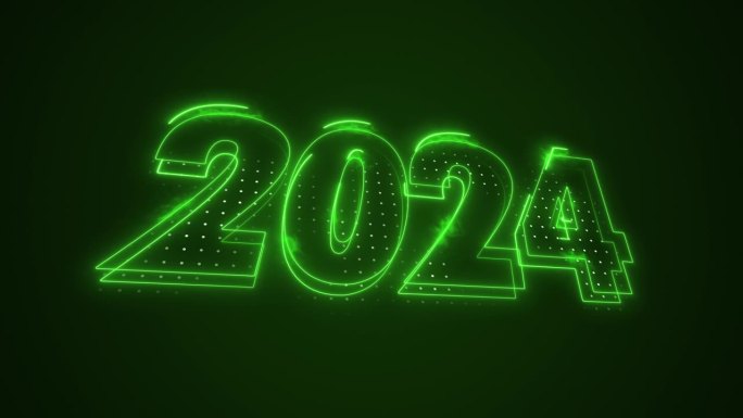 霓虹绿色2024年图标3D轮廓循环背景