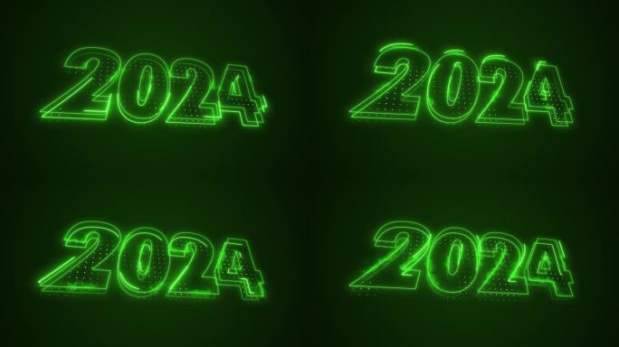 霓虹绿色2024年图标3D轮廓循环背景