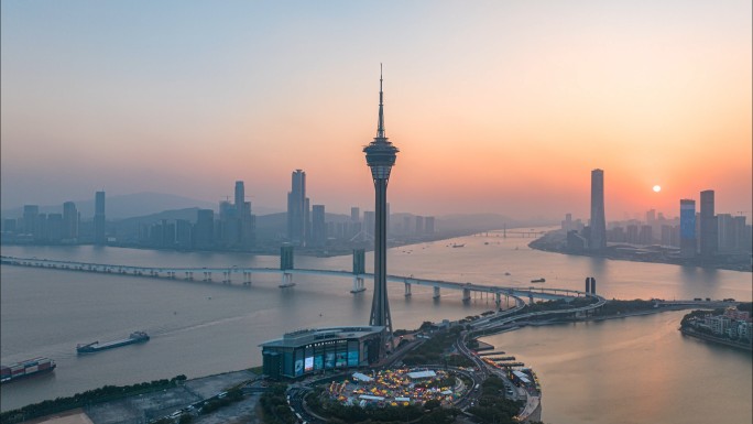 澳门日落航拍延时