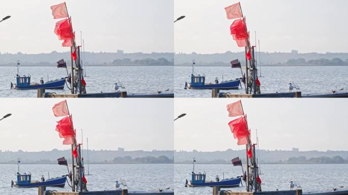 工业渔网标志旗存放在港口