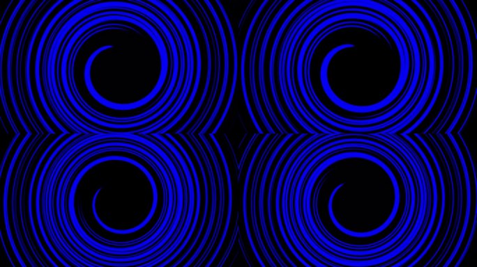 在黑色背景上运动的蓝色螺旋的图形画，现代艺术，有音乐的舞台背景
