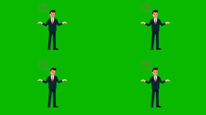 商人思考和寻找绿色屏幕背景的答案，商人动画与关键颜色，4k视频