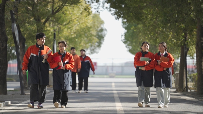 高中学生行走在上课的路上