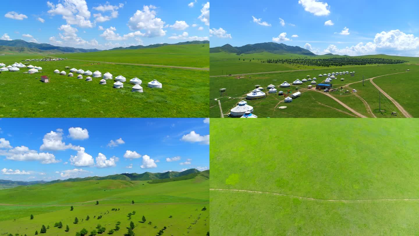 4K唯美特色草原蒙古包航拍