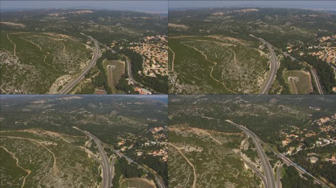 法国南部马赛市附近的高速公路鸟瞰图