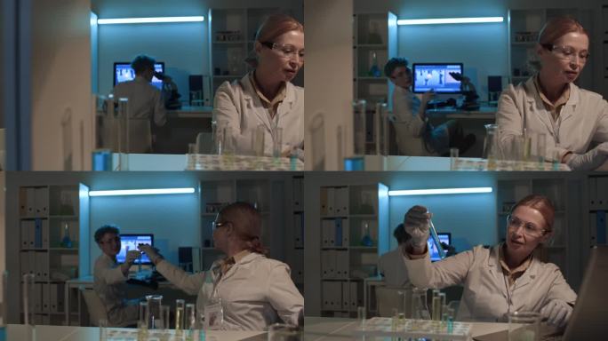 两个不同的女性生物化学家在实验室工作