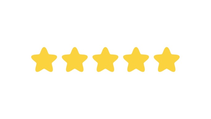 五颗黄星表示客户服务的满意程度。二维动画。