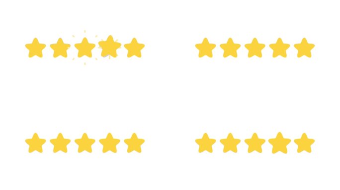 五颗黄星表示客户服务的满意程度。二维动画。
