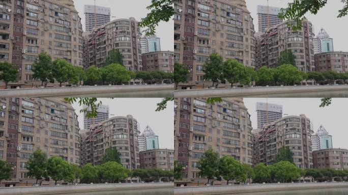 4K城市上海高楼外立面河道空景100P